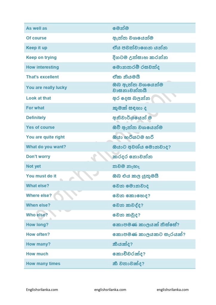 Simple English sentences with Sinhala meaning 02